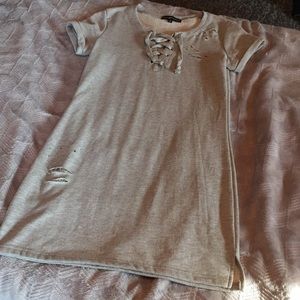 Grey distressed sweater dress